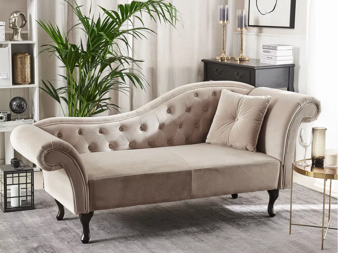 Chaise longue côté droit en velours beige LATTES