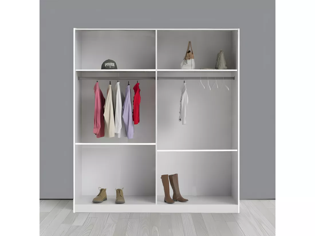 Chambre complète 160x200 Blanc/Marbre gris brillant à led - MARGUERITE