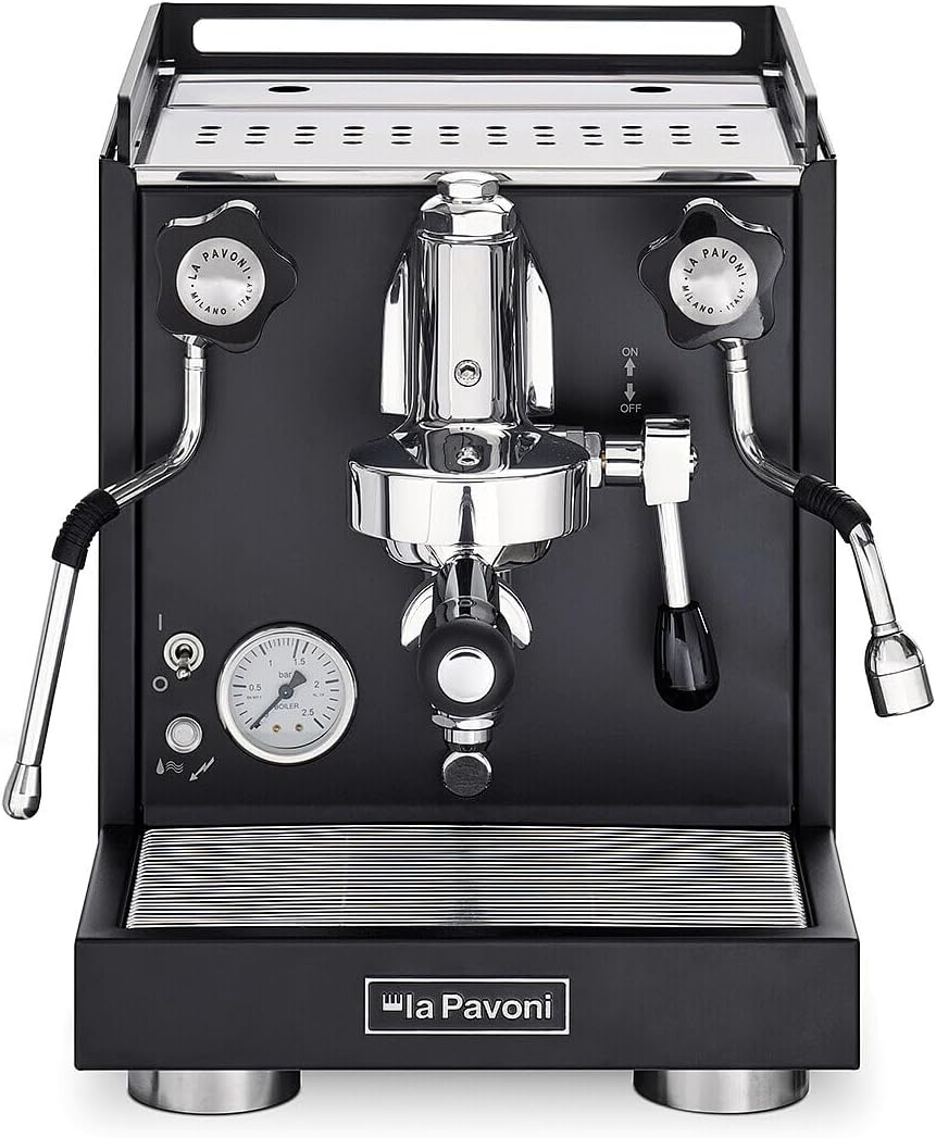 La Pavoni New Cellini Classic, Semiprofessionelle Espresso-Kaffeemaschine LPSCCB01EU, Einzelboiler mit Wärmetauscher, mit Drehventilen, Dampf- und Heißwasserlanze, 1400 W, Schwarzer Stahl