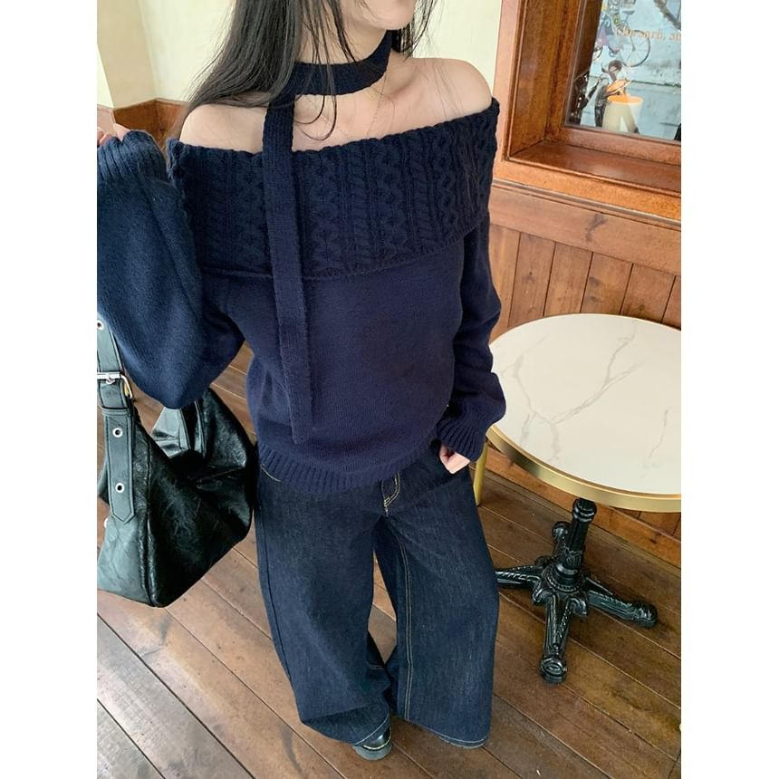 Alfie - Off-Shoulder Effen Kabeltrui