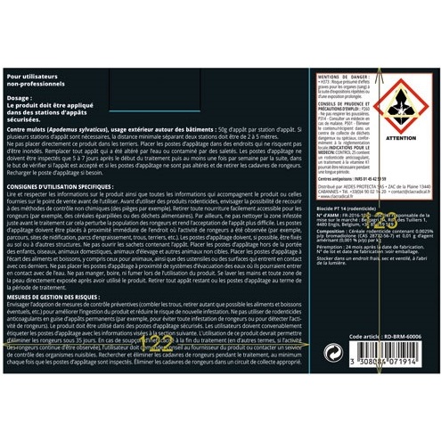 Appât céréales - Mulox 25 - mulot et campagnols - action rapide - 150 g - 6