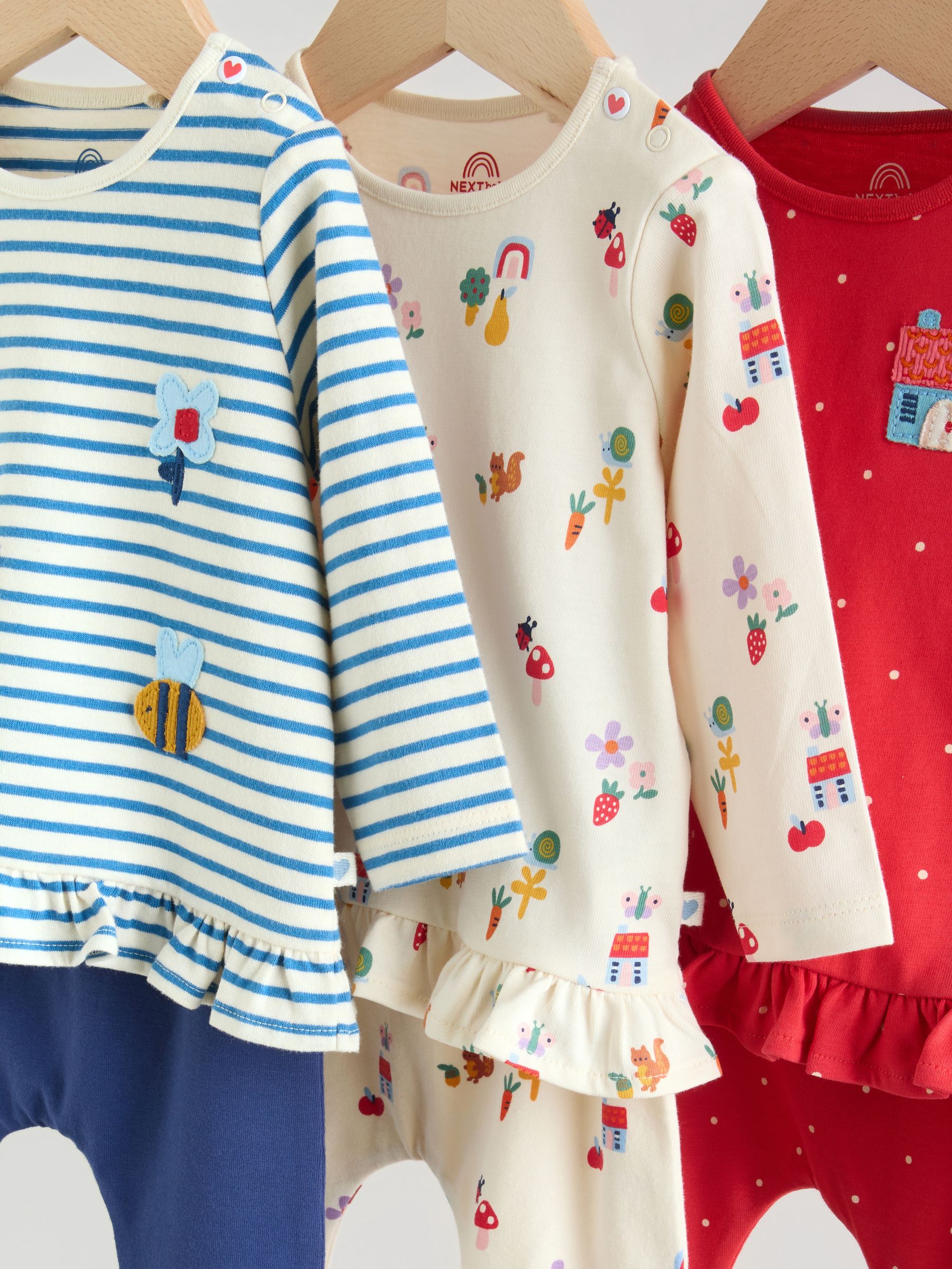 Rood/blauw/crème - 6 -delige set van top met lange mouwen en leggings (0mnd -3jr)