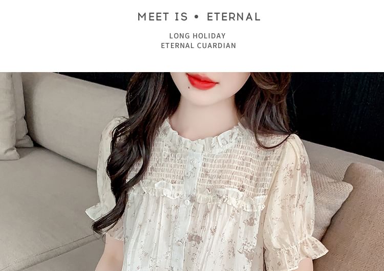 Dragan Pulse - Blouse met pofmouwen en bloemenruffle