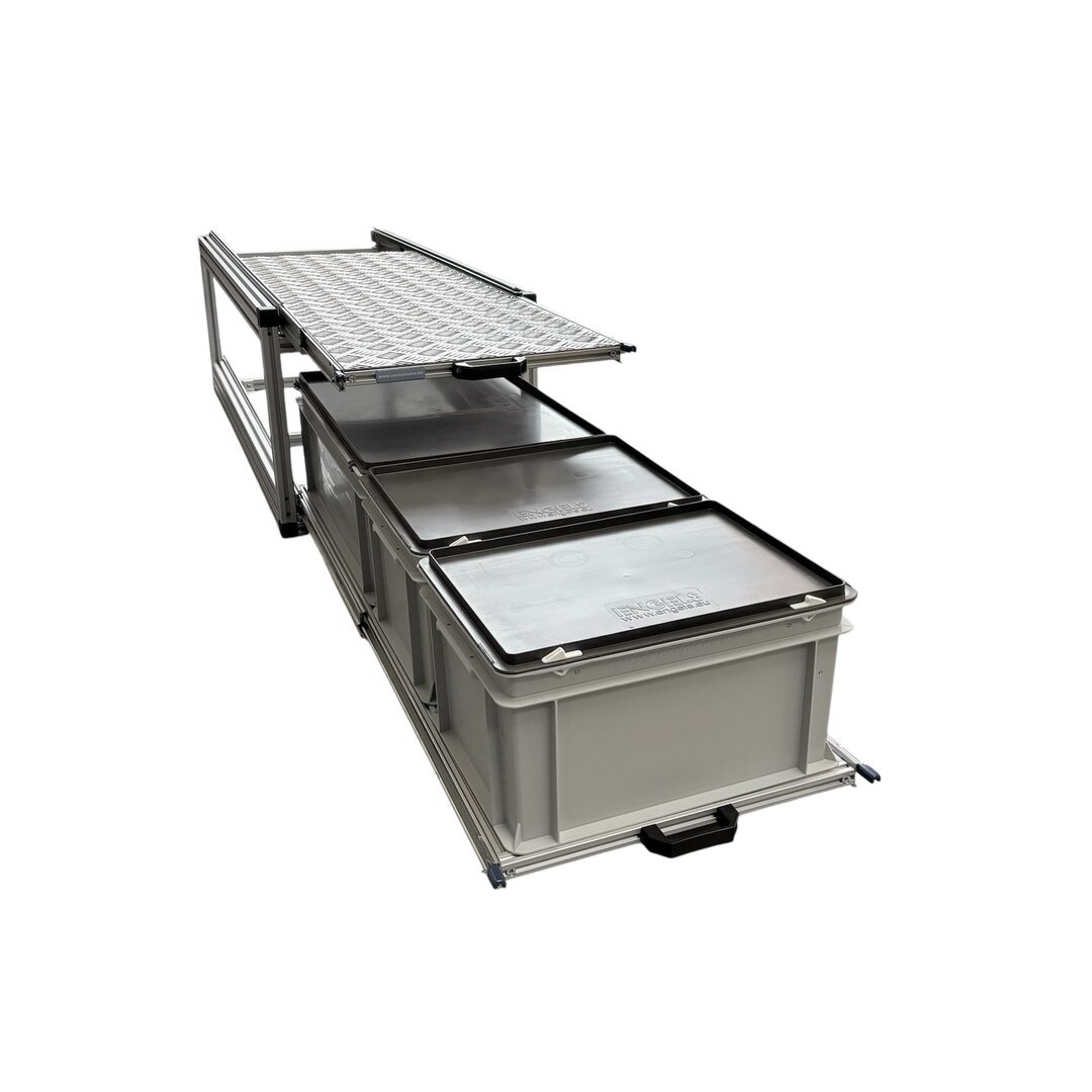 Dubbel schuifframe 120x40 cm - 3 gesloten bakken en traanplaat