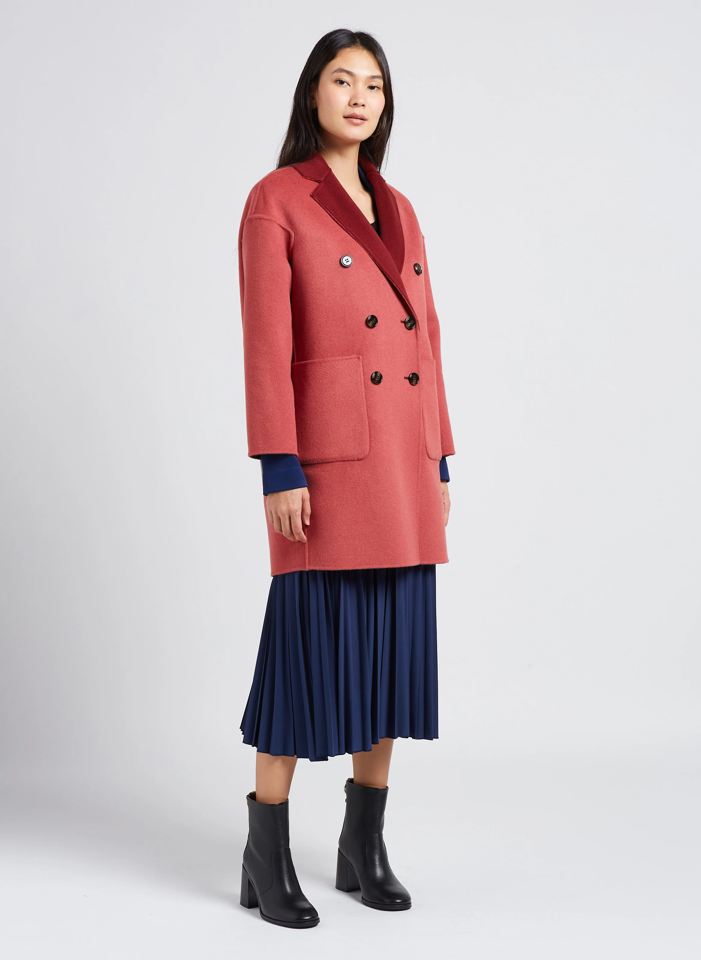 RICCARDO - Manteau col tailleur en laine mélangée | Marron