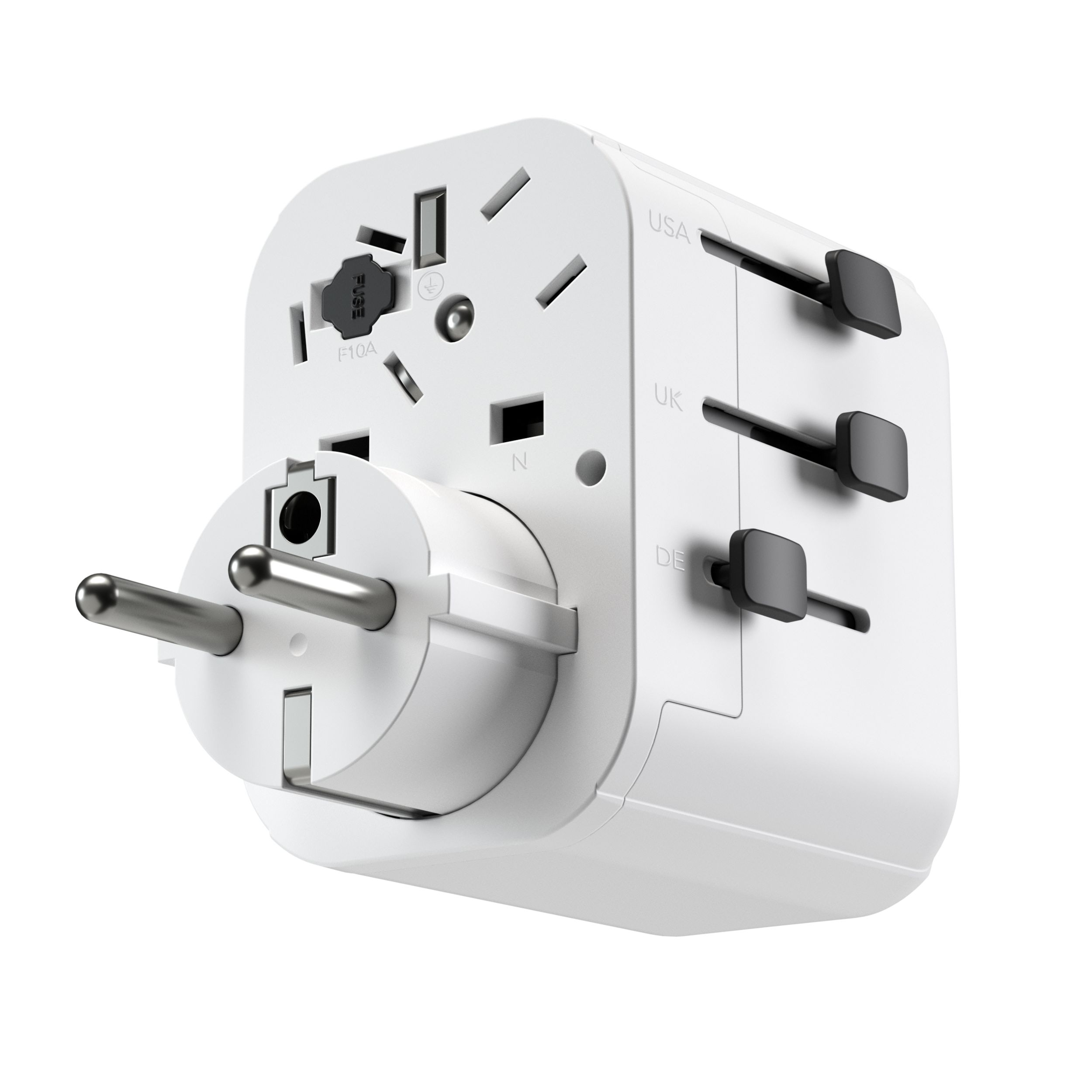 Unity One Weltreiseadapter Netzteil  US / AU / UK / DE / CN / HK / JP   2x USB / 1x USB C (UTO00002) - Weiss