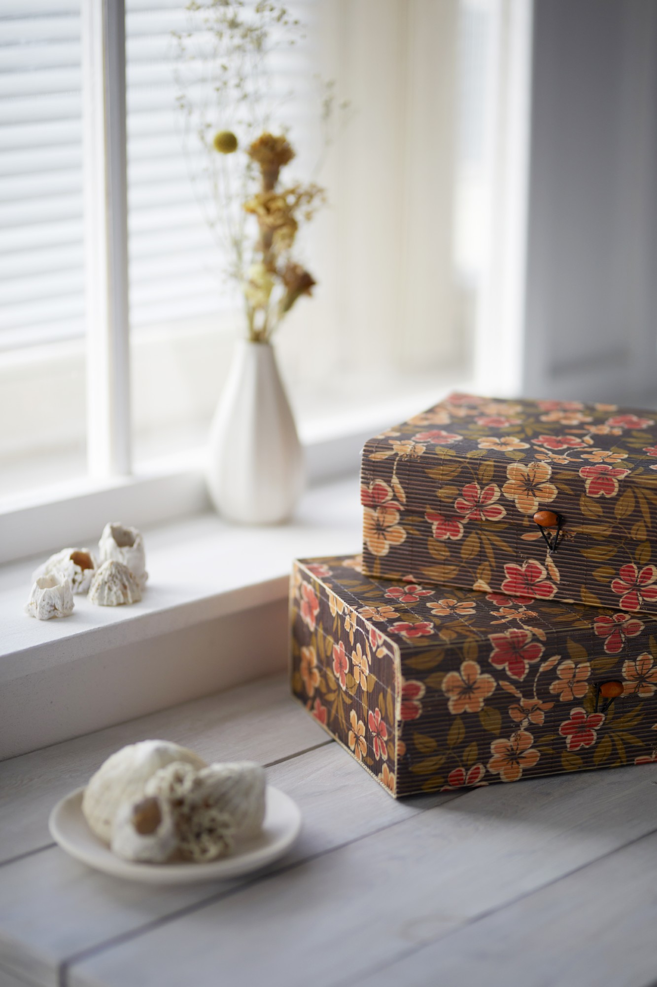 3er-Set Bambus-Deckelboxen 'Blumen' von fischer's lagerhaus