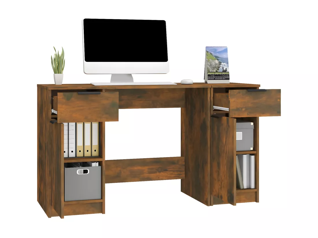 Bureau avec armoire latérale Chêne fumé Bois d'ingénierie