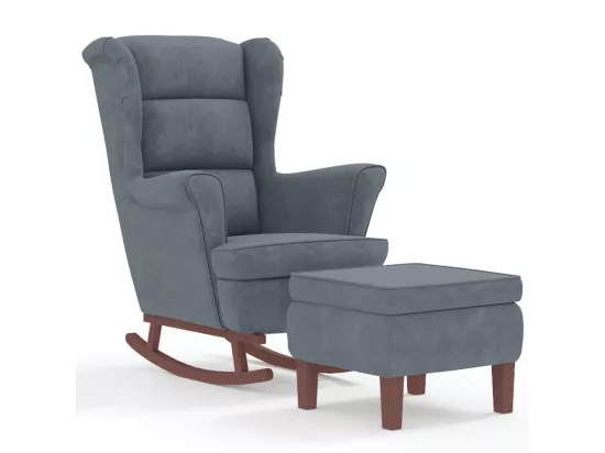 Chaise à bascule avec pieds en bois et tabouret Gris foncé