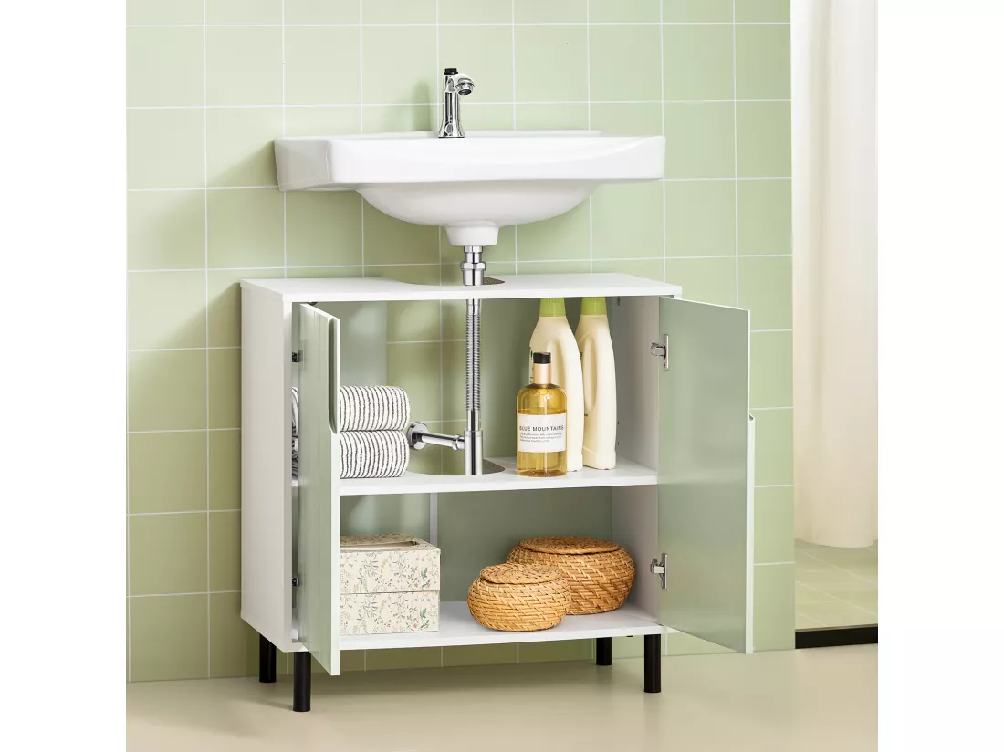 SoBuy BZR139-GR Meuble sous Lavabo Salle de Bain, Armoire de Rangement pour Vasque avec 2 Portes et étagère réglable, Meuble sous Vasque - dim. 60L x 30l x 60H cm,