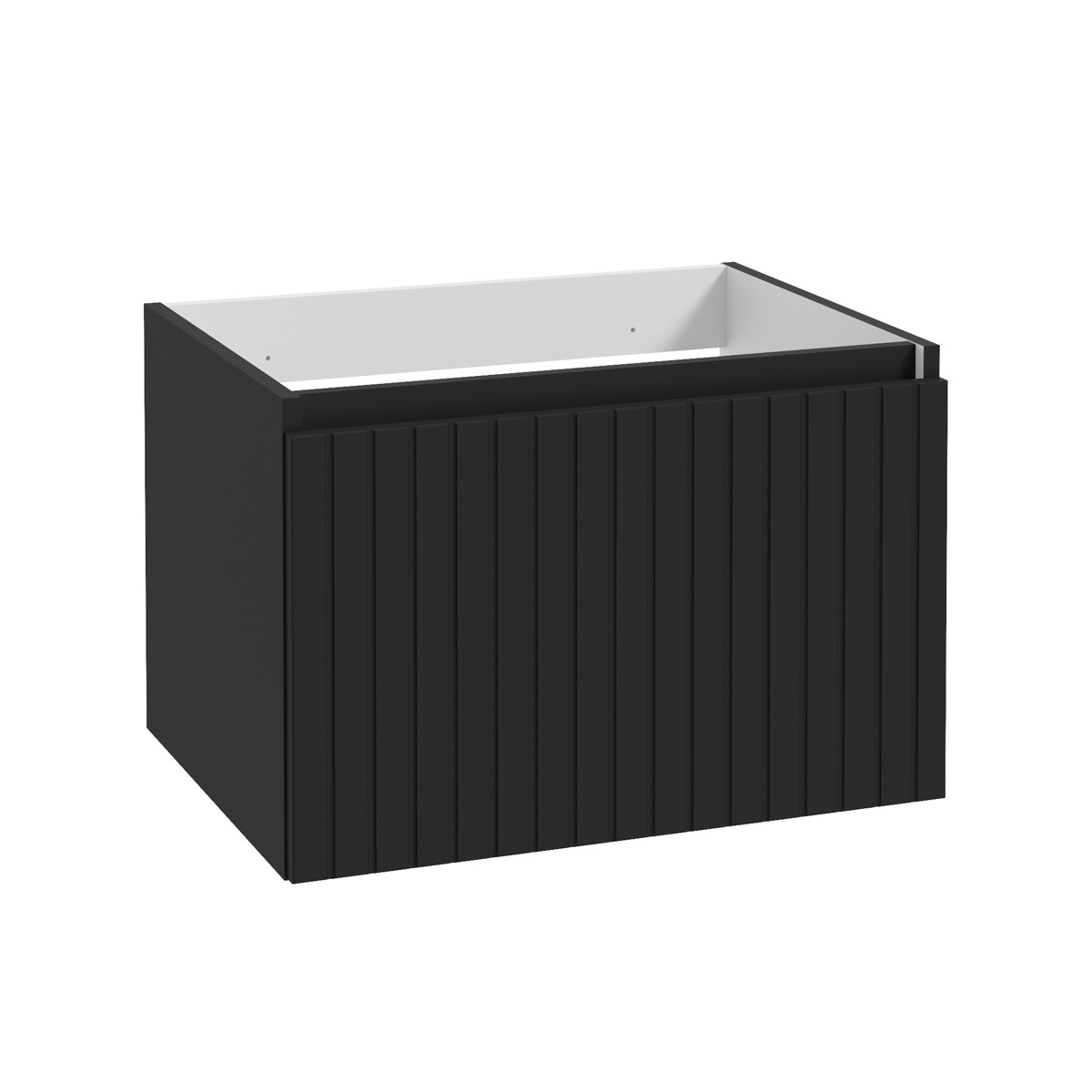 Fontana Stripe zwart badmeubel ribbelfront 60cm met zwarte waskom en ovale LED spiegel