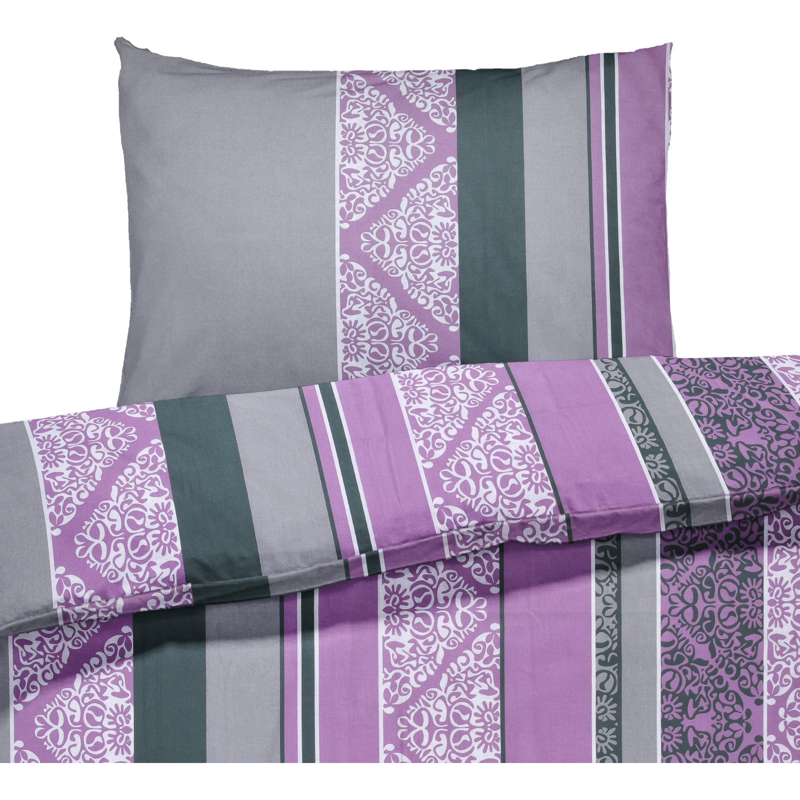 Bettwäsche violett-grau 160x210 65x100 Bettanzug Nord