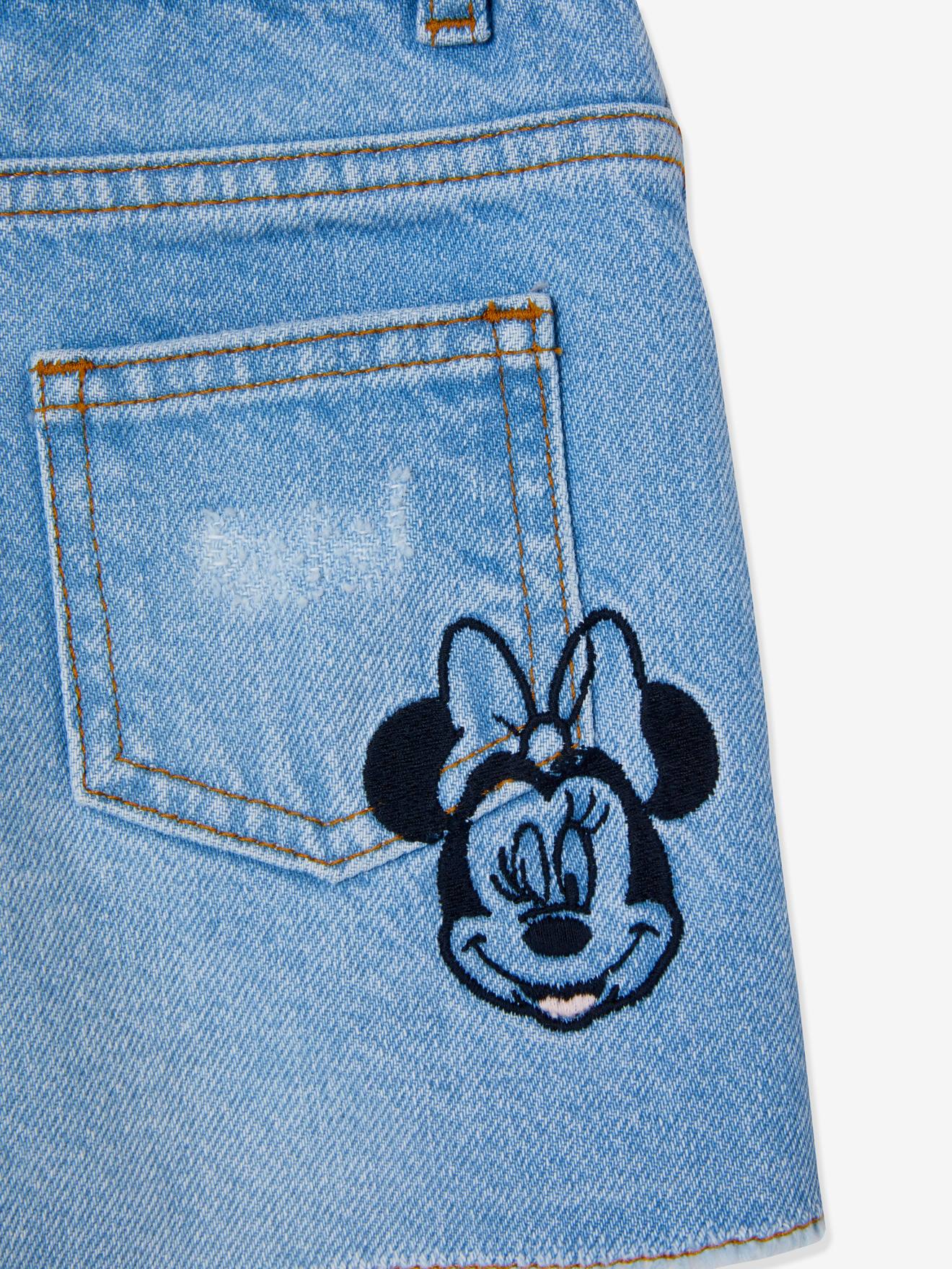 Shorts jeans bordados DS Minnie® em azul claro lavado