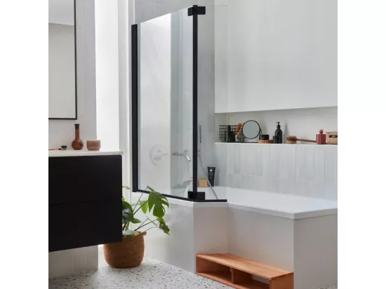 Pack baignoire bain douche antidérapante 150 x 80 JACOB DELAFON Neo blanc mat - v.gauche + pare bain noir mat + tablier