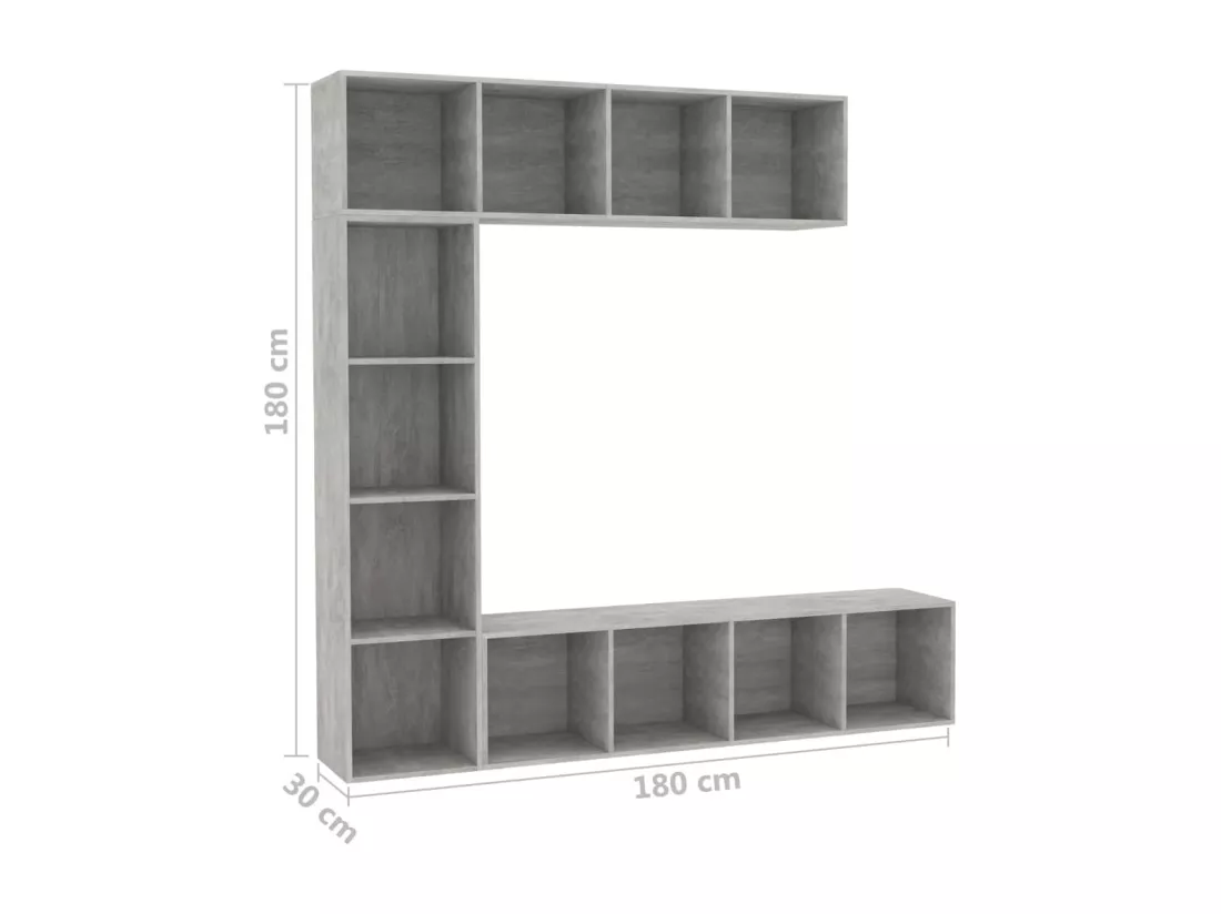Jeu de bibliothèque/meuble TV 3 pcs Gris béton 180x30x180 cm