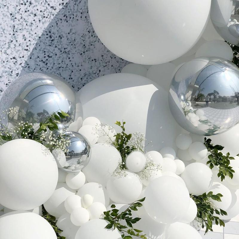 (125-tlg. Set) Party Deko Ballons Latex Luftballons - Weiss / Silber