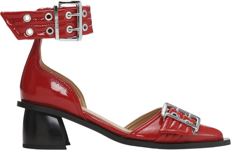 Ganni Feminine Buckle Open Cut Pump Napla Racing red