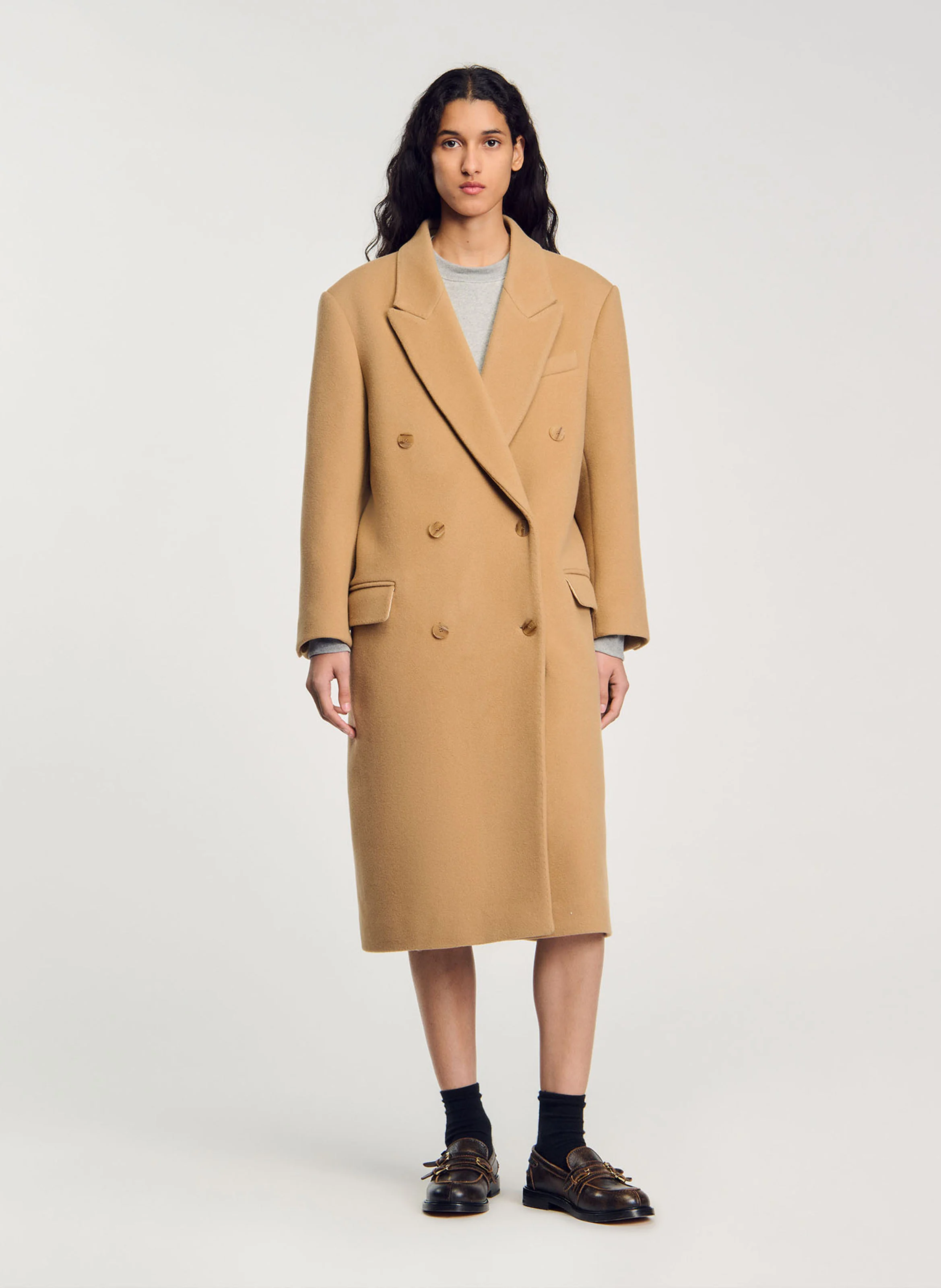 Manteau long en laine mélangée | Marron