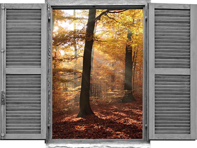 queence Wandtattoo »Wald im Herbst« Wandsticker, Wandbild, selbstklebend, 3D, Fenster