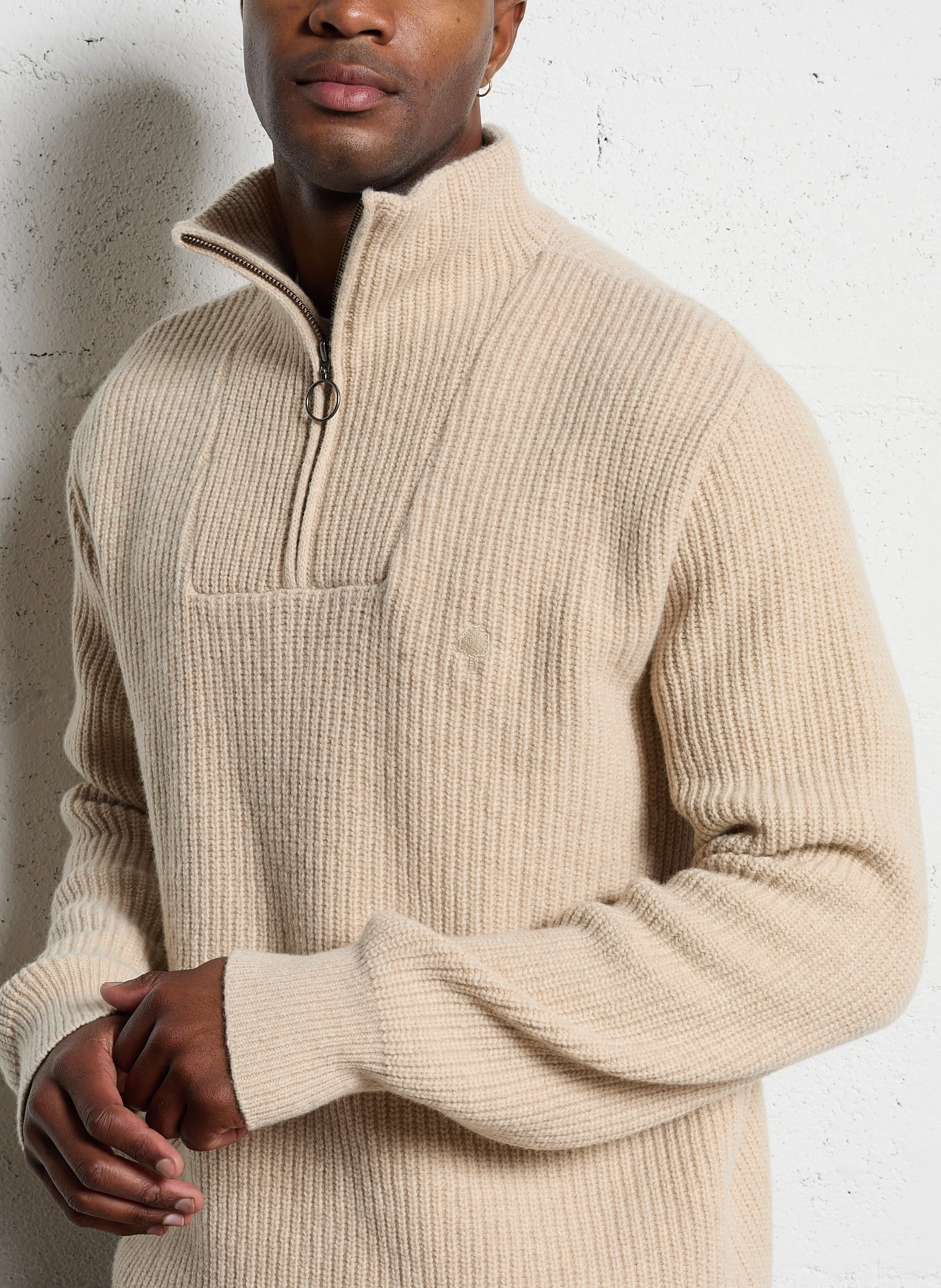 ARDENNE - Pull côtelé zippé en laine mélangée | Beige
