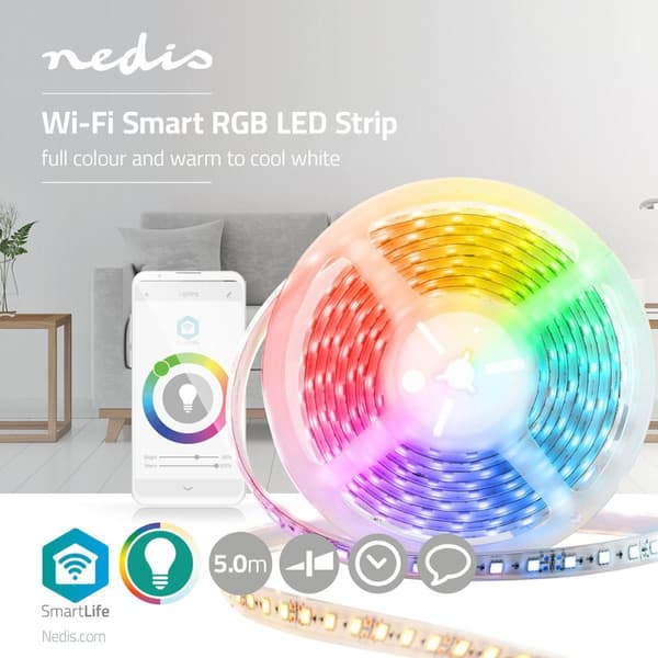 Nedis SmartLife LED-Stripe | Wi-Fi | Kald Hvit / RGB / Varm Hvit | SMD | 5.00 m | IP44 | 2700 - 6500 K | 960 lm | Android™ / IOS