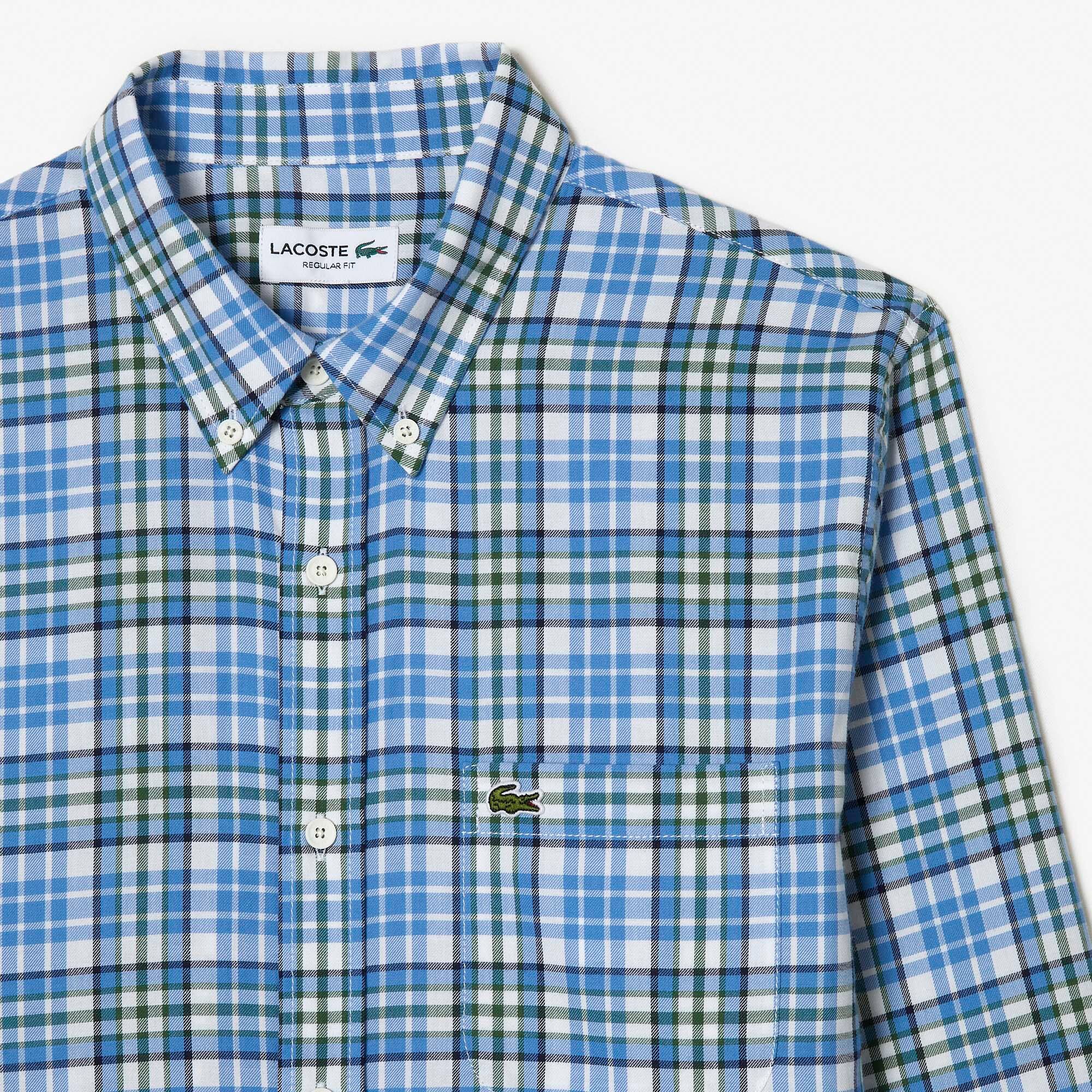 Herren LACOSTE Hemd kariert aus Bio-Baumwolle Lange Armel - Blau - Lacoste - Herren