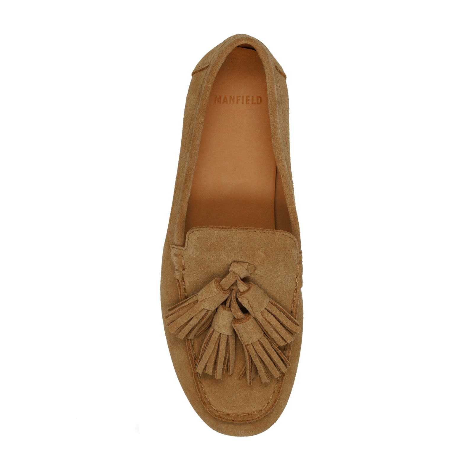 Beige suède loafers met franjes