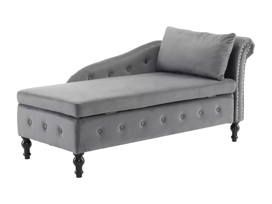 Canapé méridienne en velours - Chaise longue 144x62x69cm - avec garniture cloutée et punaise, accoudoir droit - Noir