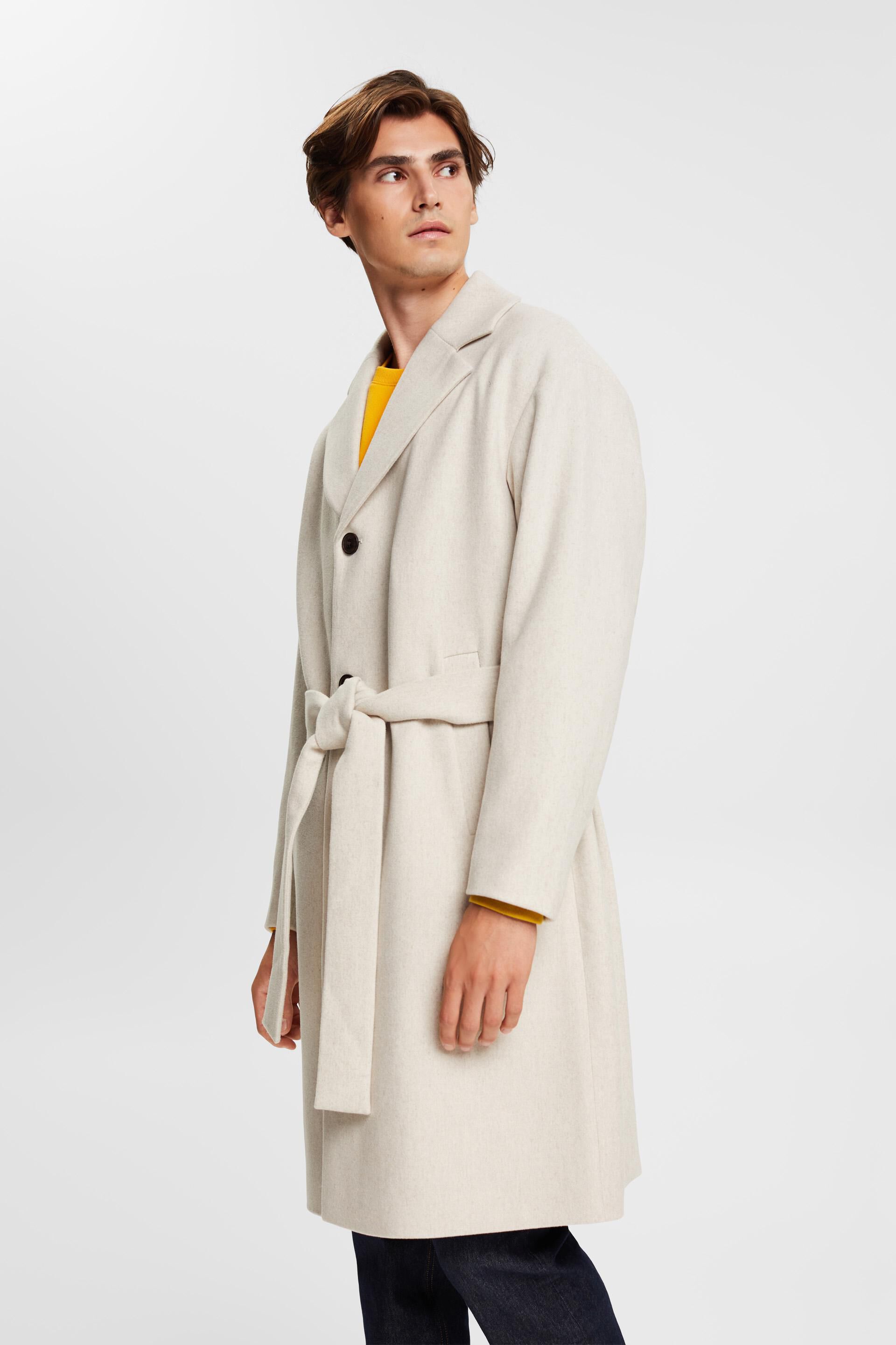 Manteau en laine mélangée muni d’une ceinture à nouer