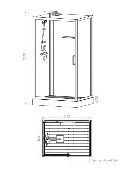 Sanigoods Bowie complete douchecabine rookglas met schuifdeur 110x80cm zwart mat