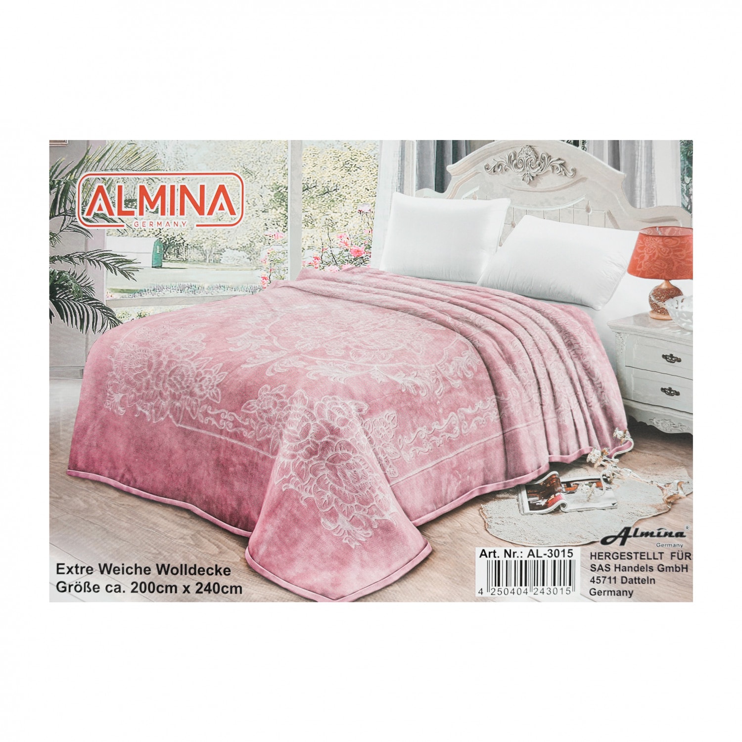Almina Extra Weiche Wolldecke 200x240 cm 100% PES mit Blumen