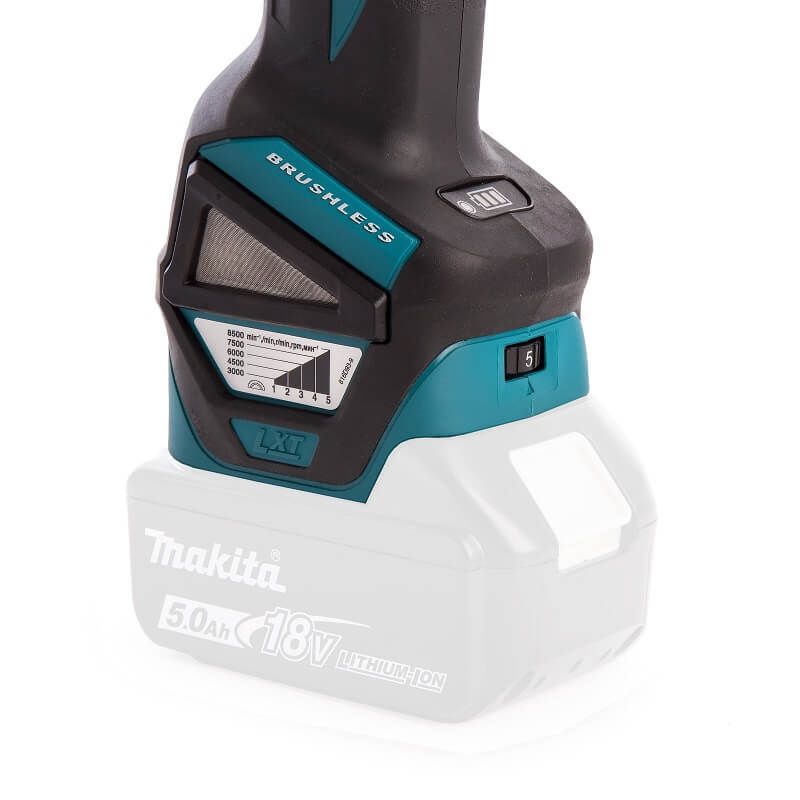 Makita DGA513RTJ 18V Li-ion accu haakse slijper set (2x5.0Ah) accu in Mbox - 125mm - koolborstelloos