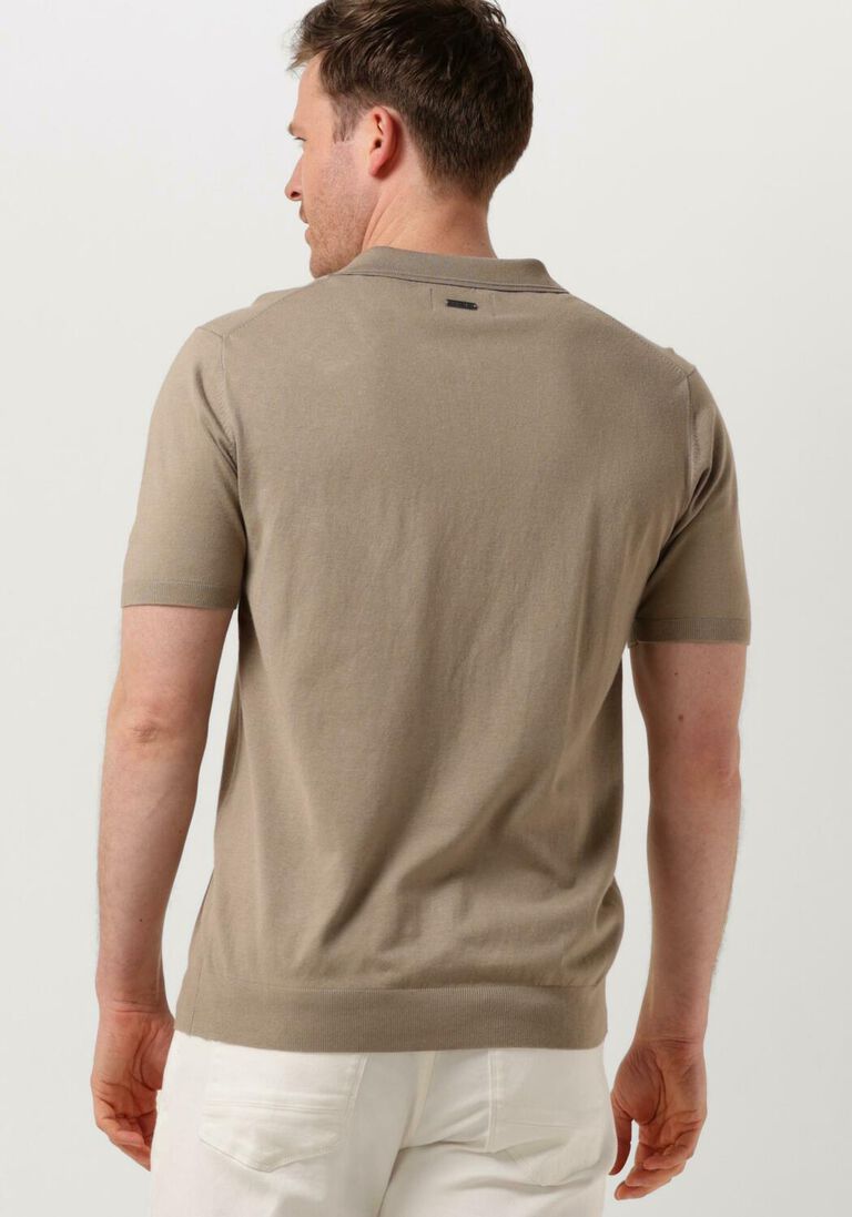 PURE PATH taupe pure path polo knitted shotsleeve polo half zip with chest embroidery