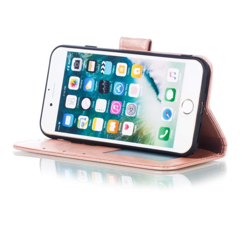 iPhone SE (2022/2020) / 8 / 7 Leder Tasche Wallet - Mandala Flowers Imprint - Roségold