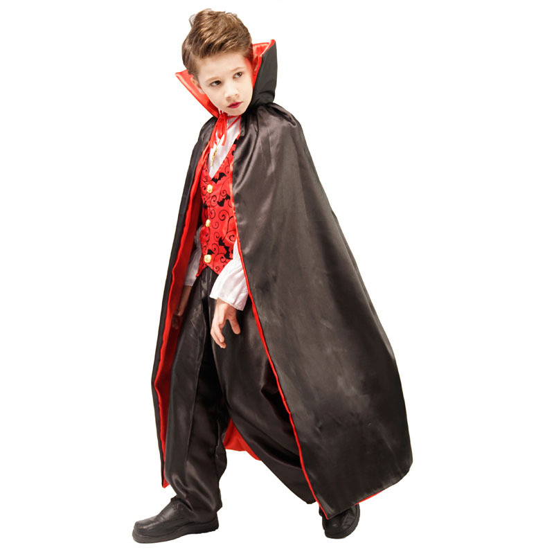 (120-130cm) Fasnachts Kinder Kostüm Vampir Verkleidung Dracula Umhang für Motto Partys / Halloween inkl. Kette - Schwarz / Rot