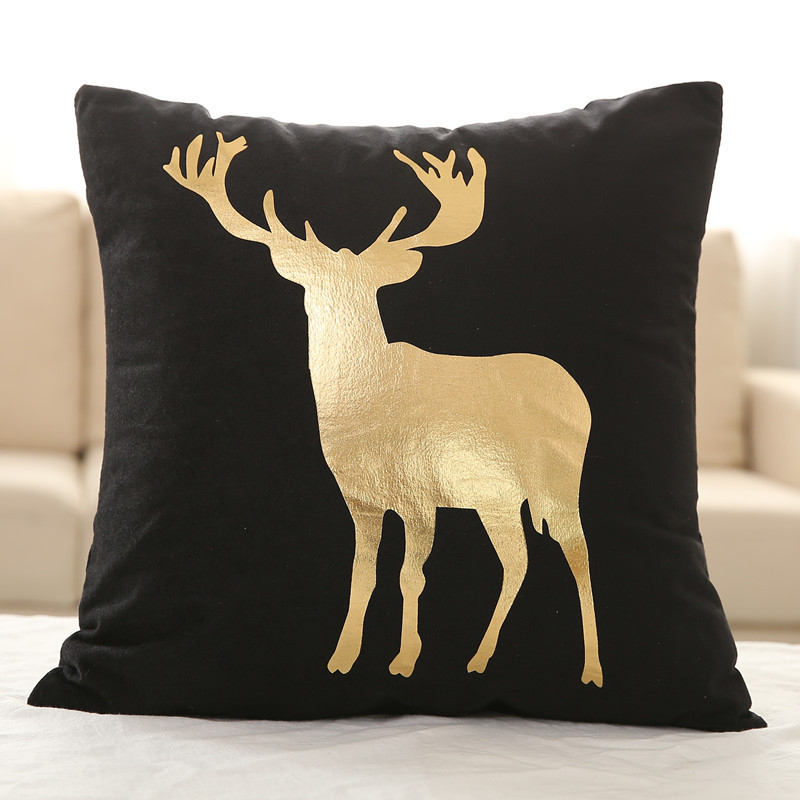 (2er Set) 45x45cm Samt Kissen Bezug Home Deko Kissenhülle - Hirsch