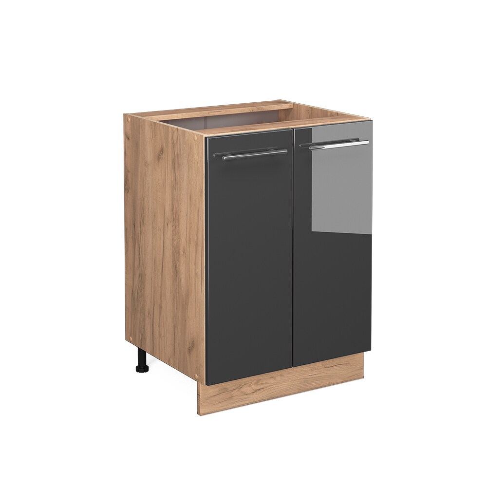 Vicco Unterschrank Küchenschrank Küchenmöbel Fame-Line Eiche Anthrazit modern 60 cm Küche Einbauküche Drehtür Einlegeboden Blende Küchenzeile Hochglanz