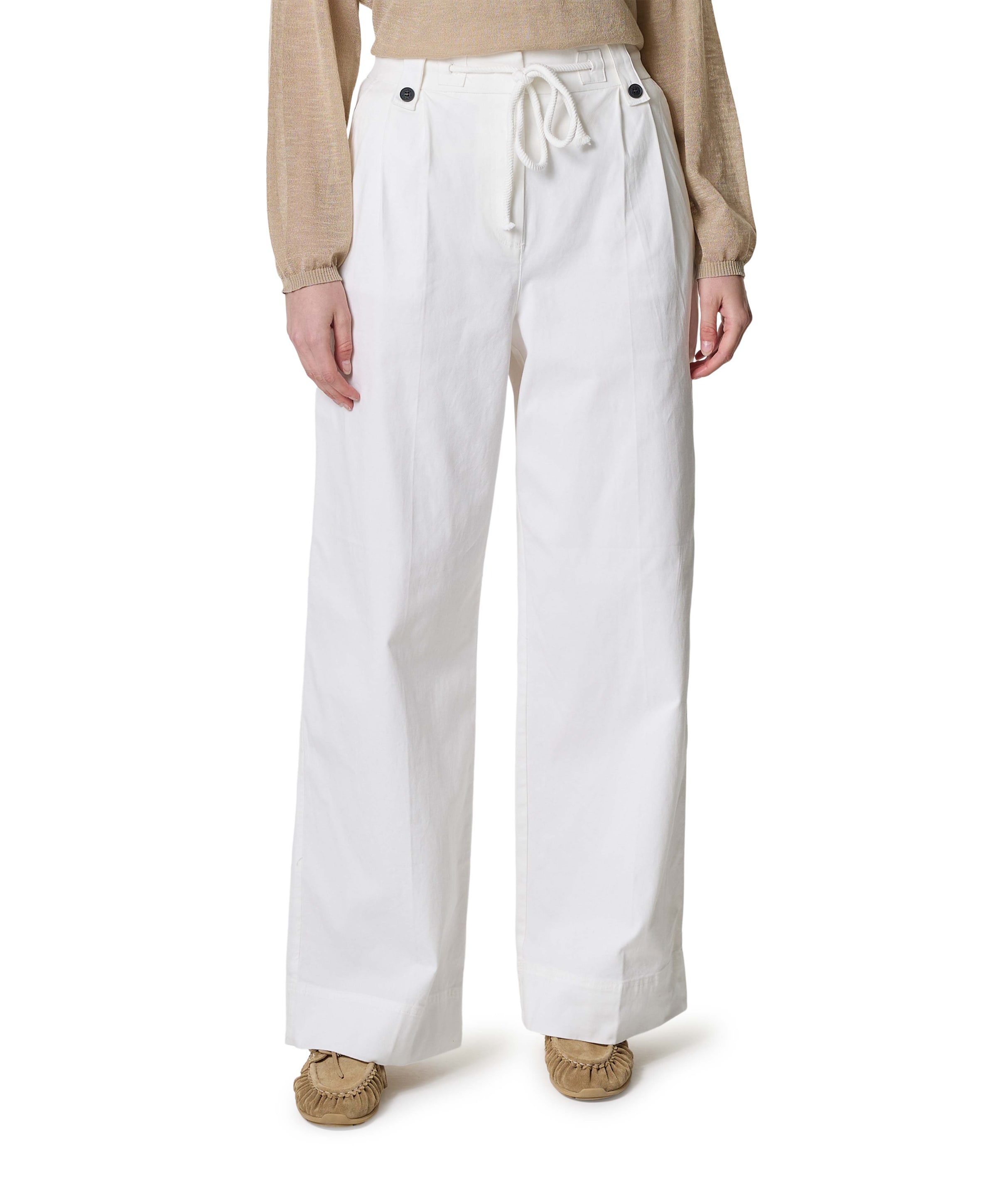 YAYA Geweven met strikkoord dames broek ecru