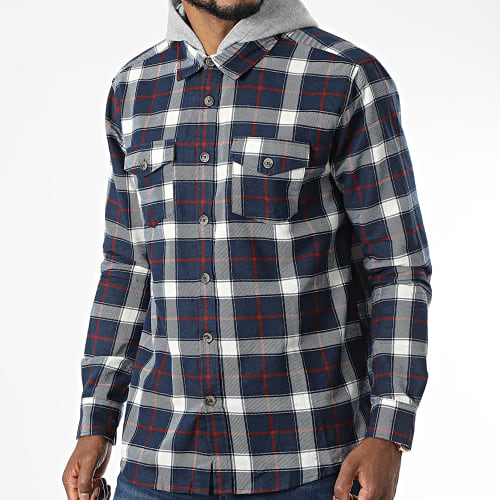 Chemise Manches Longues Capuche A Carreaux Groudon Bleu Marine