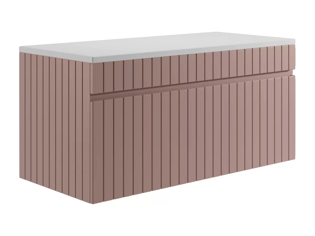 Meuble sous vasque suspendu strié rose avec planche - 100 cm - SATARA