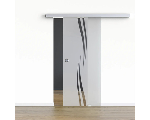 Pertura glazen schuifdeur complete set Glera Swirl 900x2050 mm incl. beslag Selir aluminium naturel, verzonken handgreep