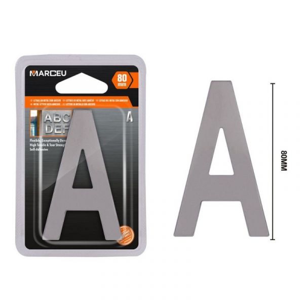 Marceu Letra em Metal Prateado com Adesivo (8cm) -A