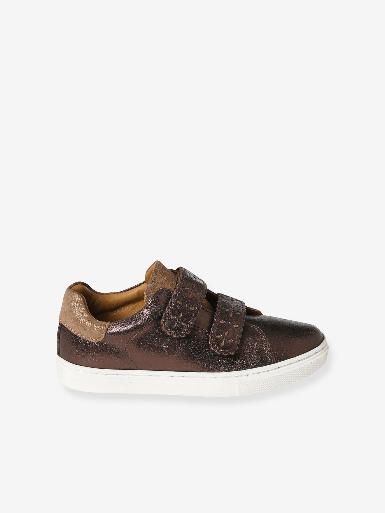 Tênis de couro com fecho de velcro para meninas, modelo especial Autonomia Light Metallic Yellow