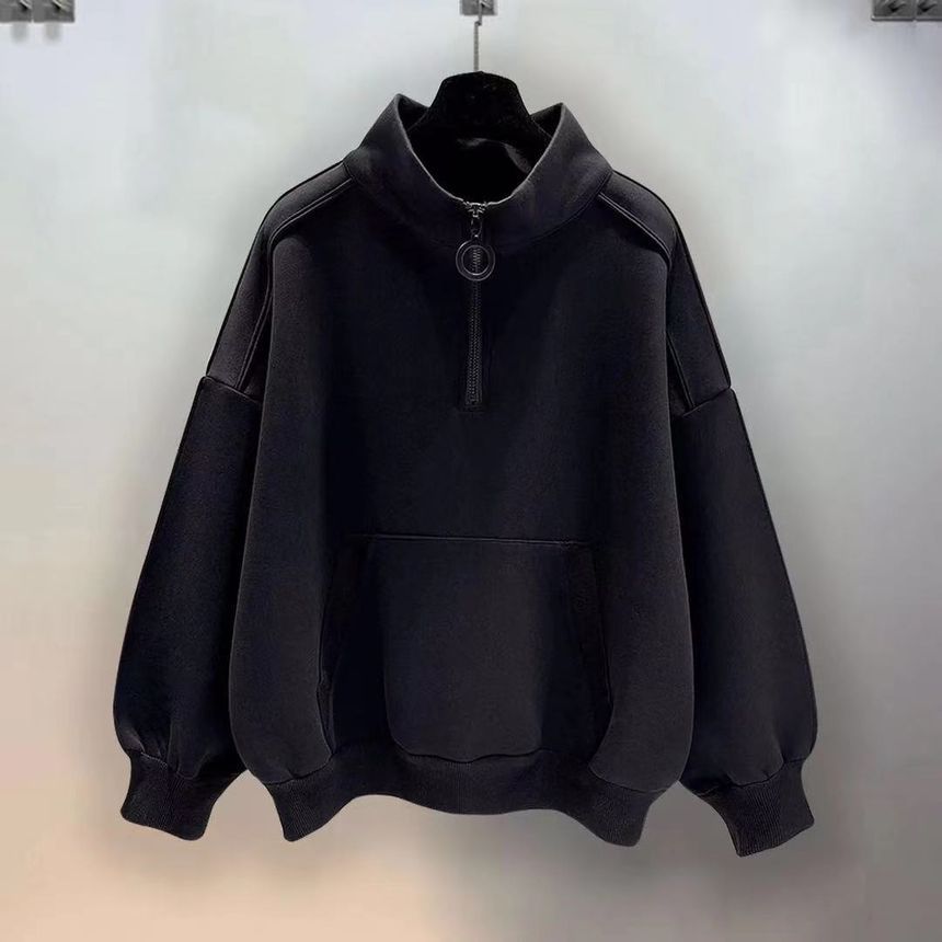 GRAYCIOUS - Sweatshirt met semi-hoge hals en semi-ritssluiting