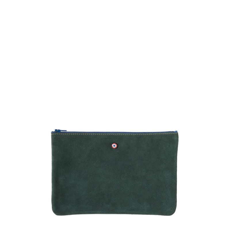 Pochette Camille en cuir UpCyclé 21 cm Bois Vert