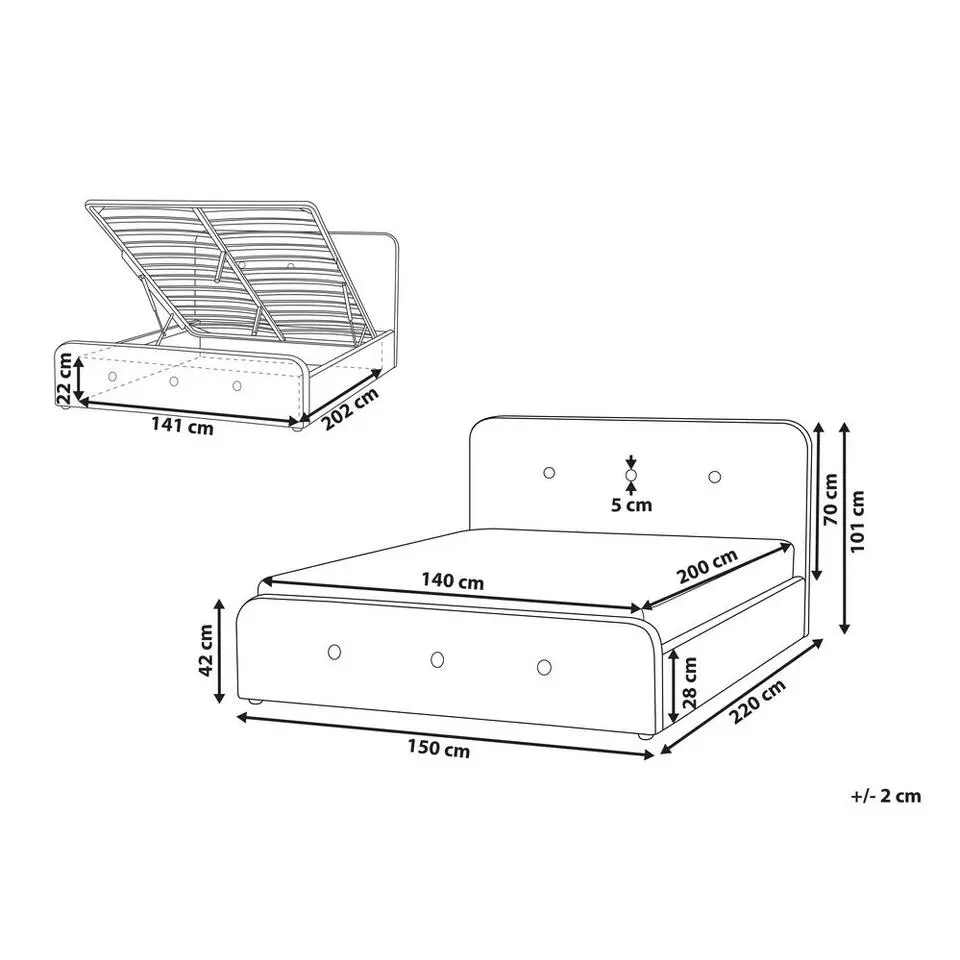 RENNES - Bed met opbergruimte - Donkergrijs - 140x200 cm - Polyester