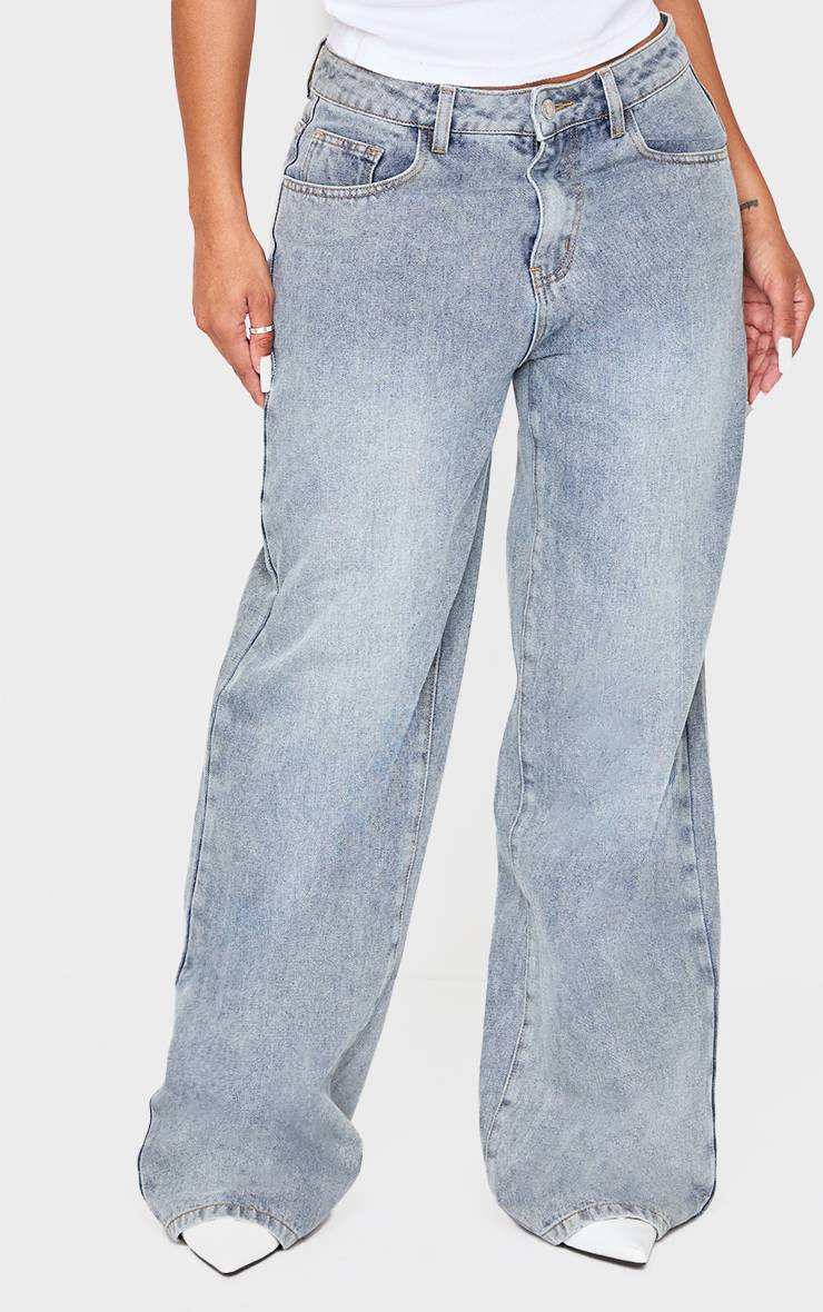 Vintage Light Wash Jean Denim Taille Basse Coupe Large Imprimé Jadore Délavé Shape