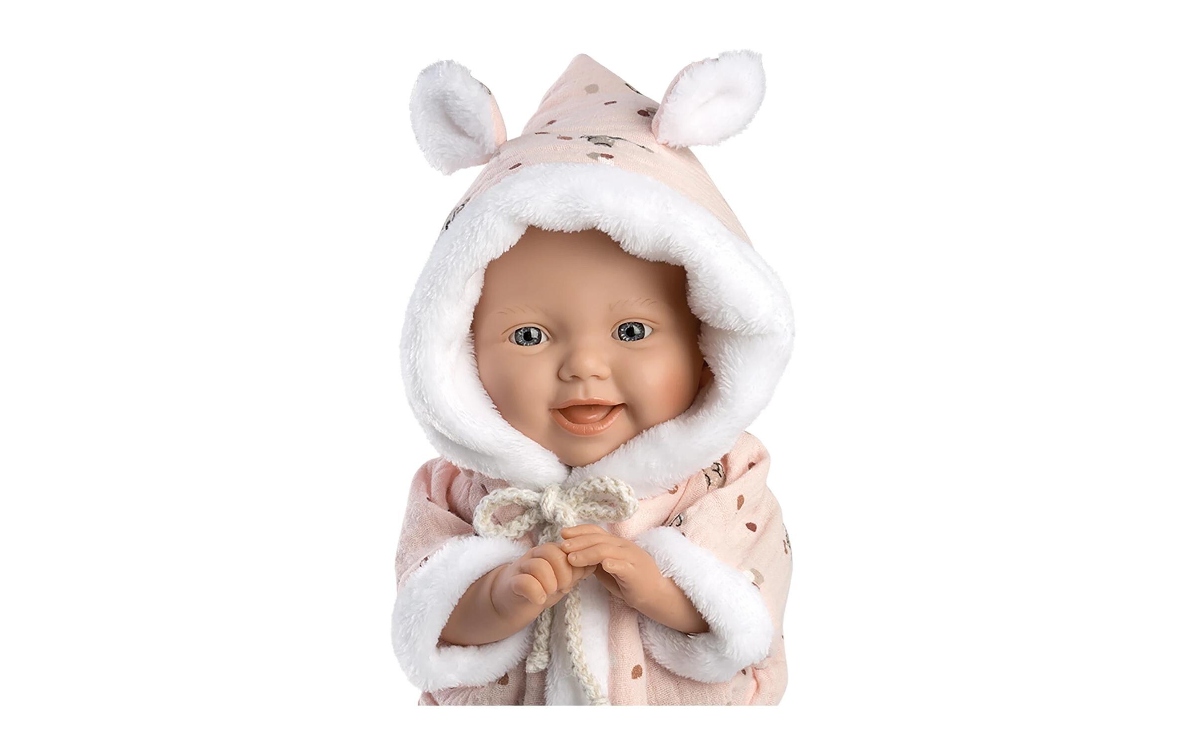 Babypuppe mit Overall rosa 32 cmNewborn-Puppe mit weichem Stoffkörper