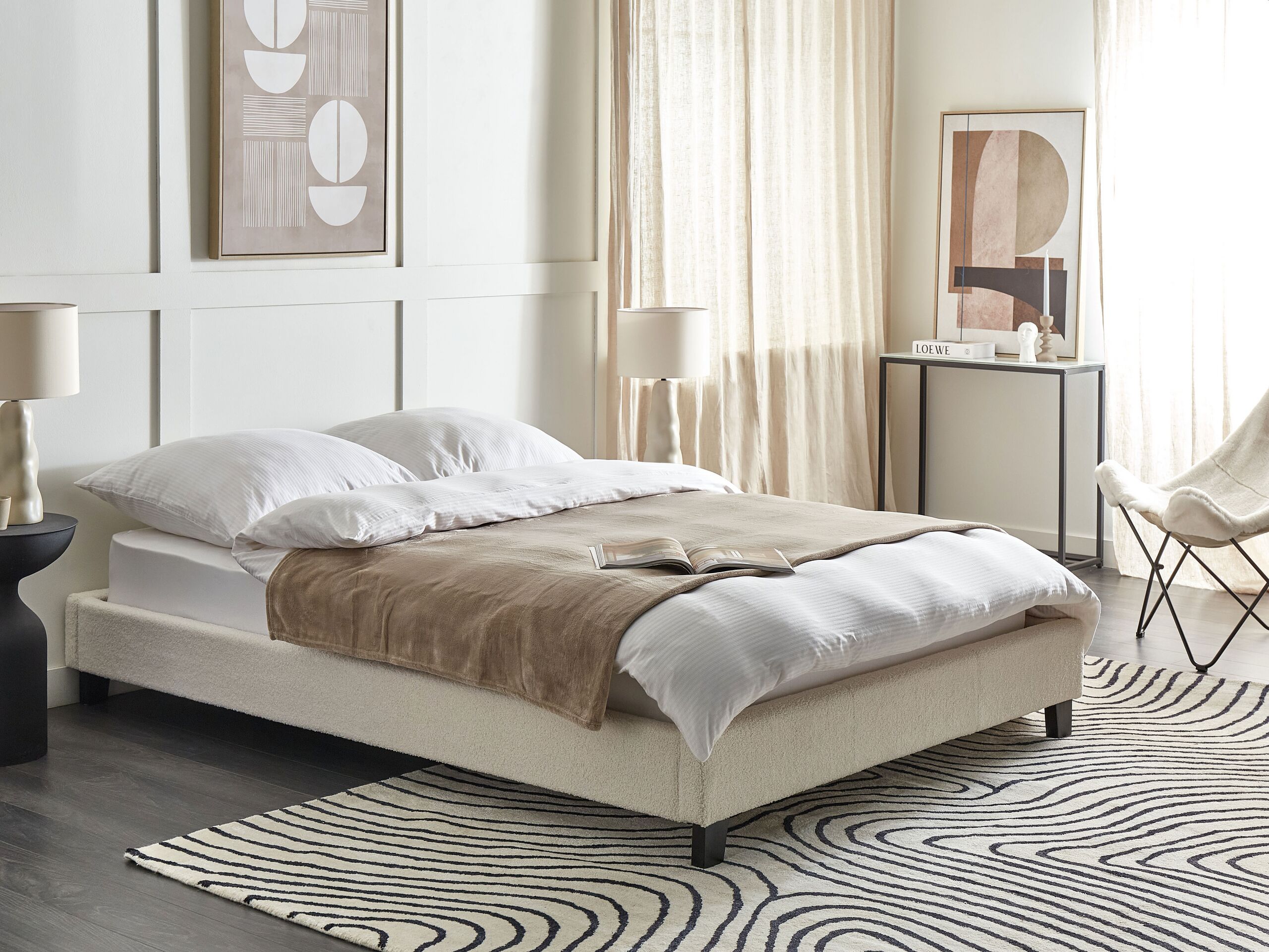 Beliani-ROANNE-Tweepersoonsbed-Lichtbeige-140 x 200 cm-Bouclé