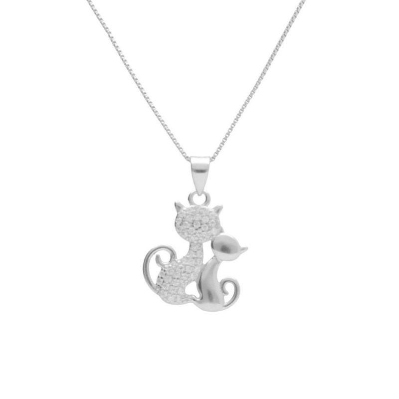 Collier Argent 925/000 Rhodié - Chats Pavés de Zirconiums